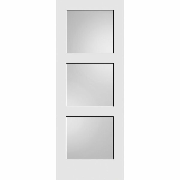 Codel Doors 30" x 80" Primed 3-Panel Equal Panel Interior Shaker Slab Door with White Lami Glass 2668pri8433GL